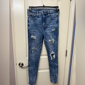 American Eagle Outfitters Women's Ripped Blue Skinny Jeans/Jegging